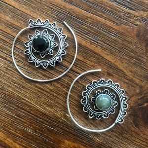 Spiral Earrings ⭕️ Brass & Onyx/labradorite